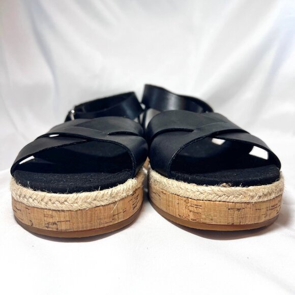 Clarks Women's 1 " Wedge Cork Leather Around Ankle Sandals-Size 8 1/2-Black/Tan - Picture 10 of 16